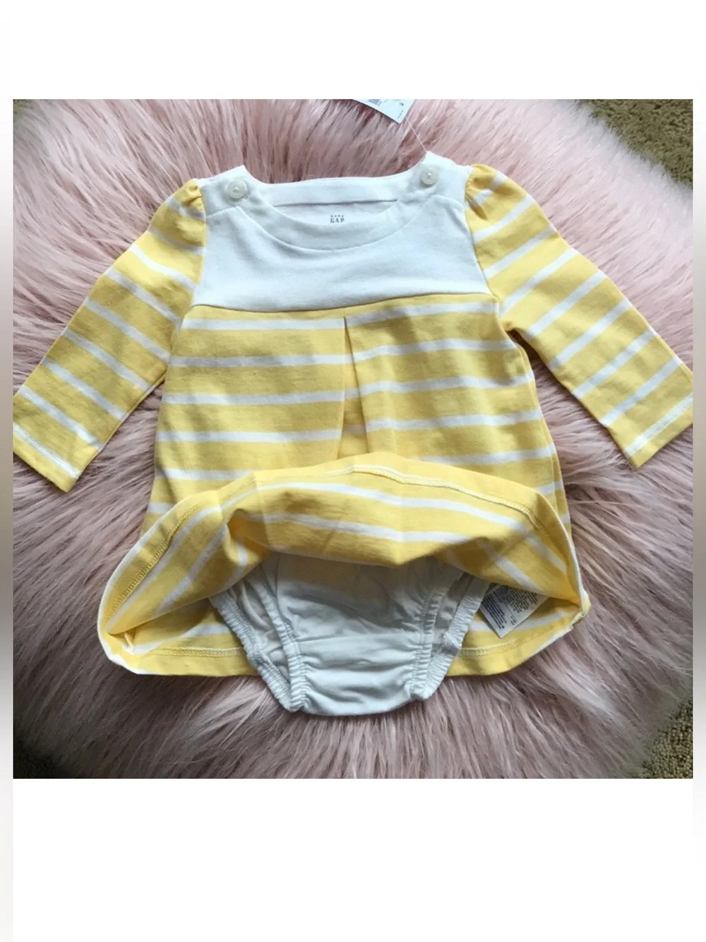 NWT Baby Gap Dress | Yellow Stripe Long-Sleeve | With Bloomers 100% Cotton